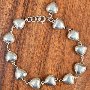 Vintage 925 Sterling Silver Puffy Heart Link Bracelet 7.5”